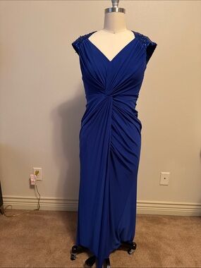 JS Boutique Royal Blue Cap-Sleeve Ruched Maxi Dress
